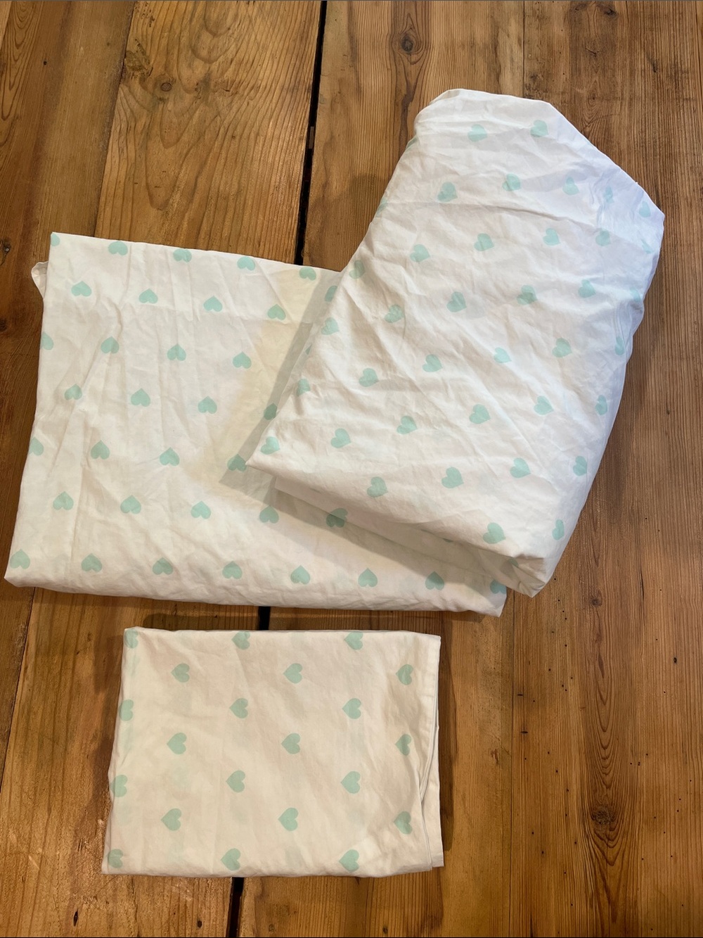 Set/3 POTTERY BARN KIDS *Twin* Heart Print Sheets Fitted Flat Pillowcase Organic